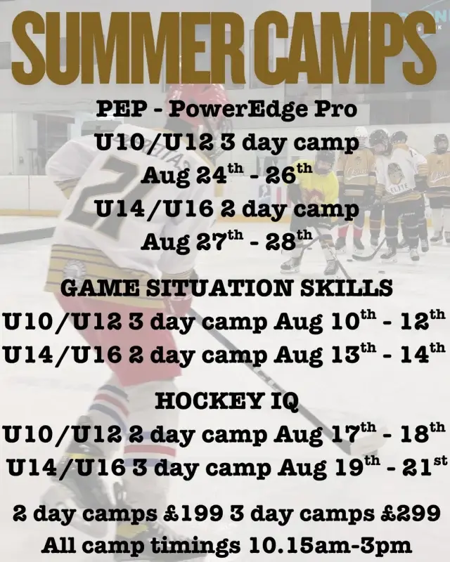 OZONE SUMMER CAMPS 🏒🔥

⚫️Hockey IQ Camp - Unlock the mental side of hockey to improve decision-making, game awareness, and strategic thinking. This camp focuses on reading the play, reacting faster, and making smarter choices under pressure, giving players a true edge on the ice.
 
Each day features 2 hours of on-ice training, emphasizing positioning, anticipation, and effective play execution. Players will also utilize BlazePod technology to enhance on-ice awareness, reaction speed, and decision-making skills through interactive, game-like challenges. Off-ice, players will engage in 1 hour of specialized hockey-specific training with Train Hockey Smart, designed to enhance strength, speed, and agility.

⚫️Ozone Game Situation Skills Camp - Designed to elevate players’ abilities through focused skill development, high-energy training, and expert coaching. This camp is perfect for young athletes looking to sharpen their game in a competitive and supportive environment.
 
Each session includes 2 hours of on-ice training, focusing on skating, puck placement, passing, shooting. Off-ice, players will engage in 1 hour of specialized hockey-specific training with Train Hockey Smart, designed to enhance strength, speed, and agility.

⚫️Power Edge Pro Camp - PEP’s time and space-focused environment offers 5 times the repetitions of traditional drill-based practices, allowing players to get the most out of every hour of ice. U14/U16 AGE GROUP LIMITED TO 10 SPOTS.

PEP teaches skills not drills. Players must make split-second decisions while navigating dynamic obstacles—just like in a real game. Multi-tasking Under Pressure: PEP forces players to handle the puck, read the play, and move with precision—all at once. Game-Transferable Skills: The circuits mimic real-game chaos, so players develop instincts that actually show up in matches.

👉 Book here: https://ozonehockey.co.uk/hockey-camps/ or link in bio 🔗⬆️

🤝Partnering with @trainhockeysmart for all off ice training 🏋️

📩 Schedules will be sent out closer to camp date. Players MUST book onto correct age group for season 2026/27 please👍

📍 Ozone Ice Rink - Bracknell
☎️ 01344 453005 
🌐 ozonehockey.co.uk